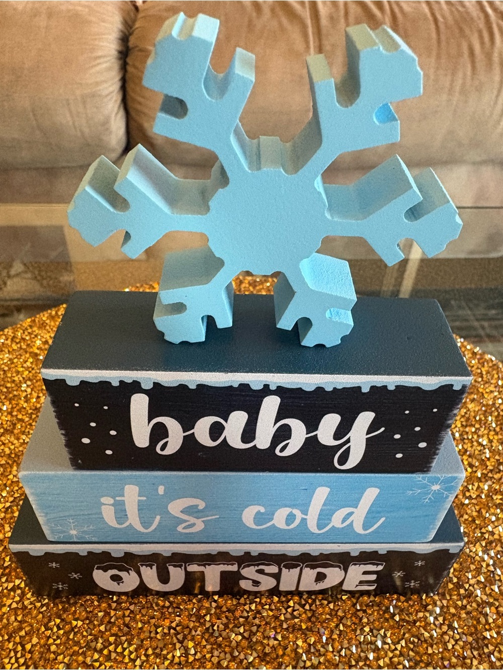 Baby It's Cold Outside Blue Snowflake Block Décor